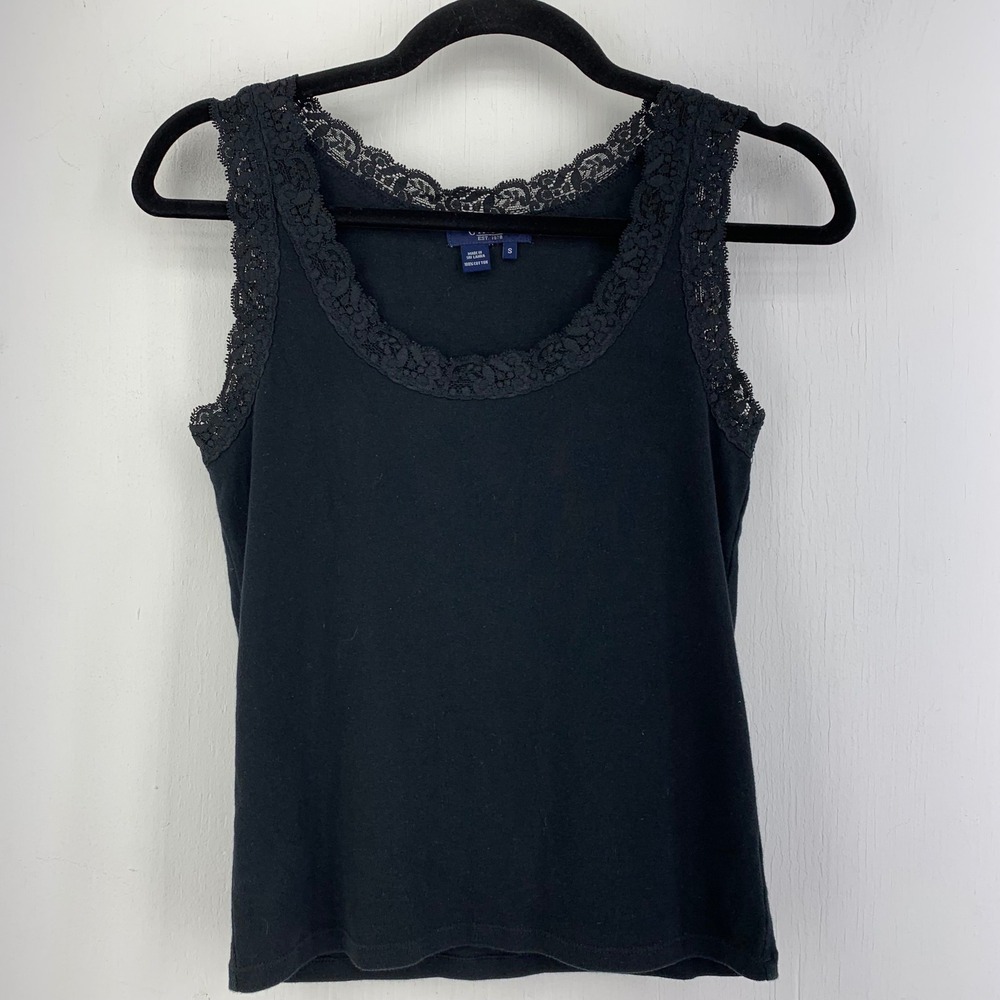 Coquette Goth Grunge Black Lace Trim Scoop Neck Cotton Cami Tank Top Small